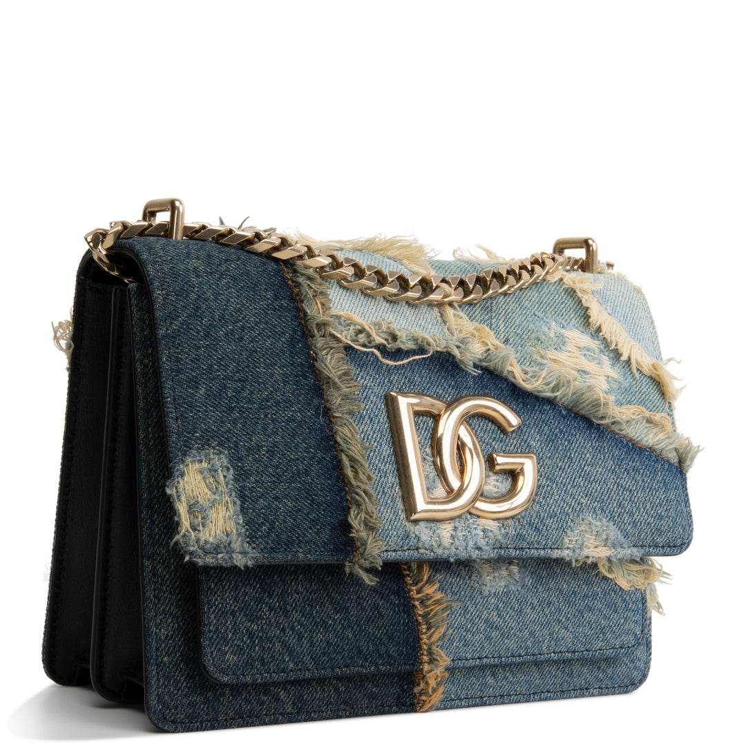 DOLCE & GABANNA Logo Plaque Denim Patch Work Bag