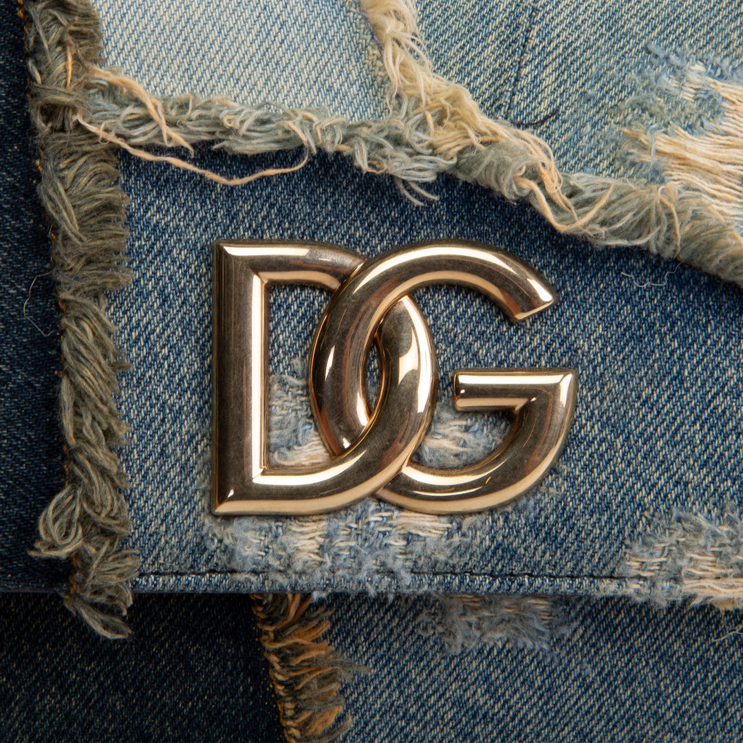 DOLCE & GABANNA Logo Plaque Denim Patch Work Bag