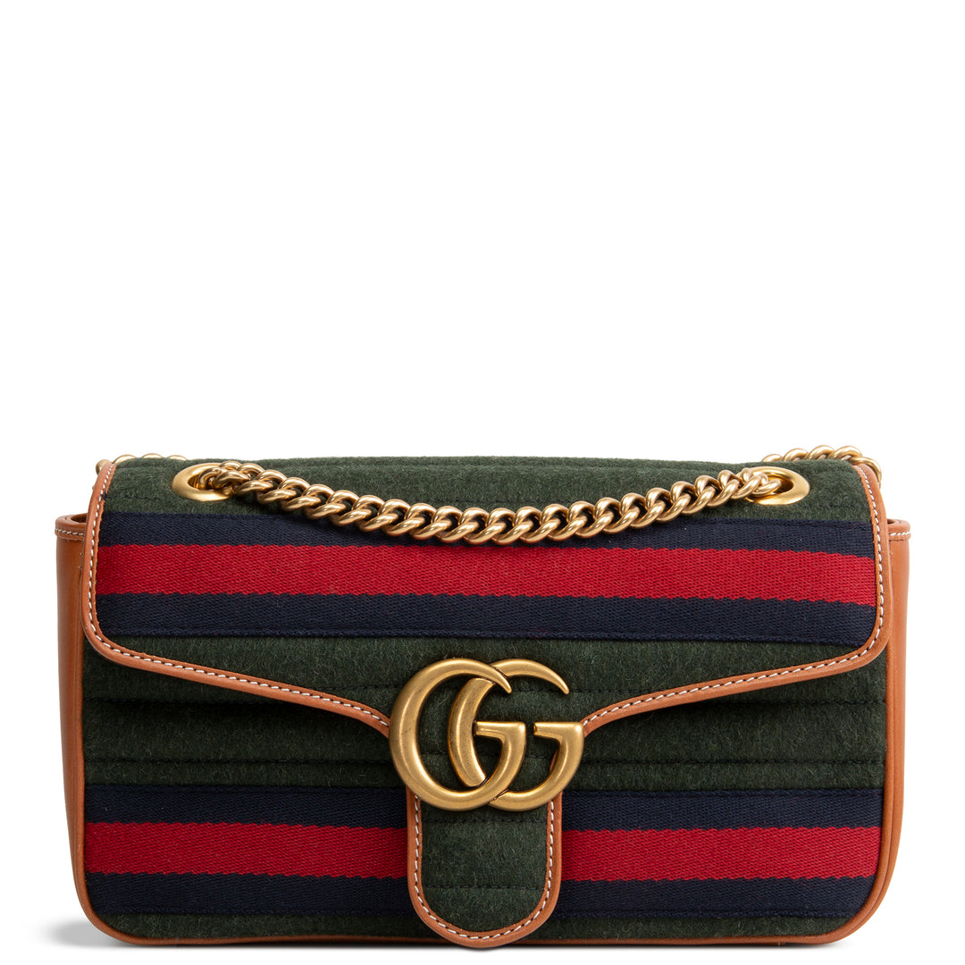 GUCCI Striped Wool Marmont Shoulder Bag