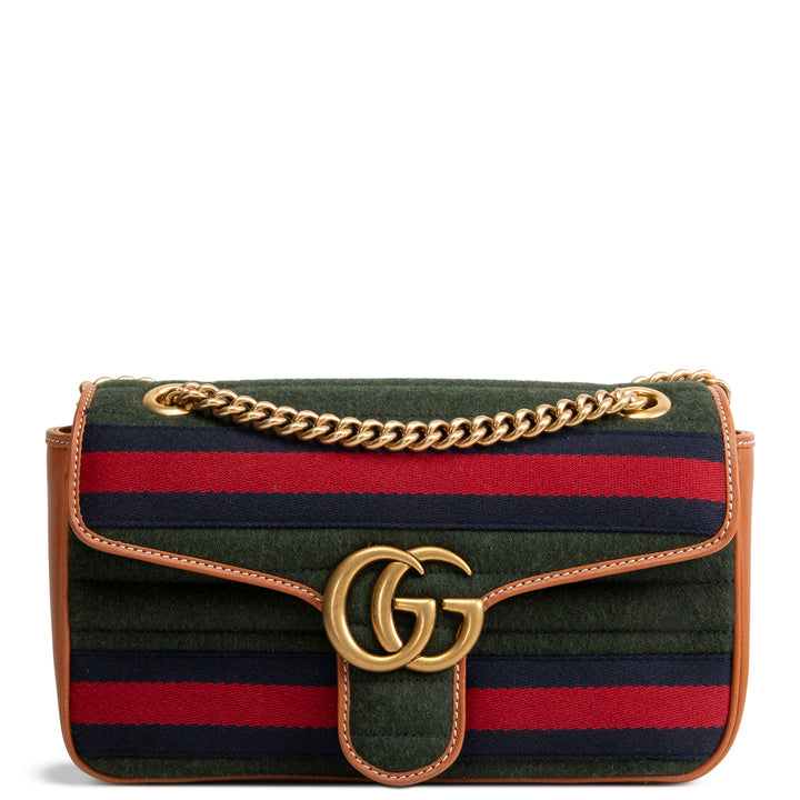 GUCCI Striped Wool Marmont Shoulder Bag