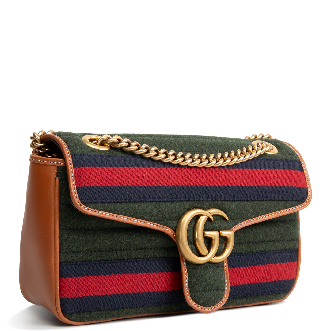 GUCCI Striped Wool Marmont Shoulder Bag