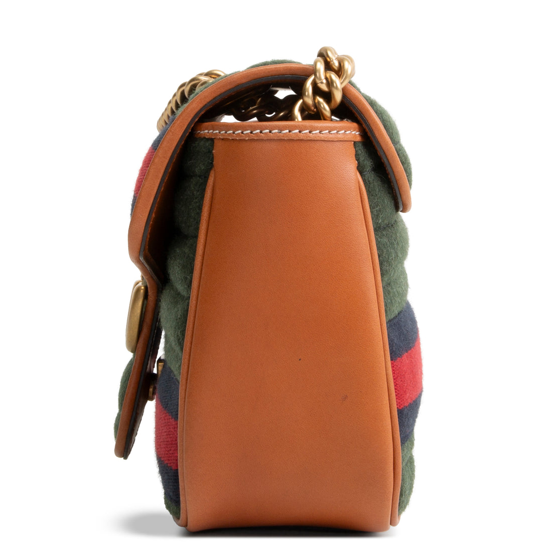 GUCCI Striped Wool Marmont Shoulder Bag