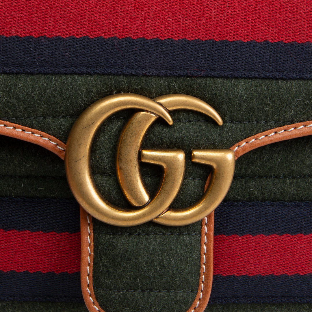 GUCCI Striped Wool Marmont Shoulder Bag