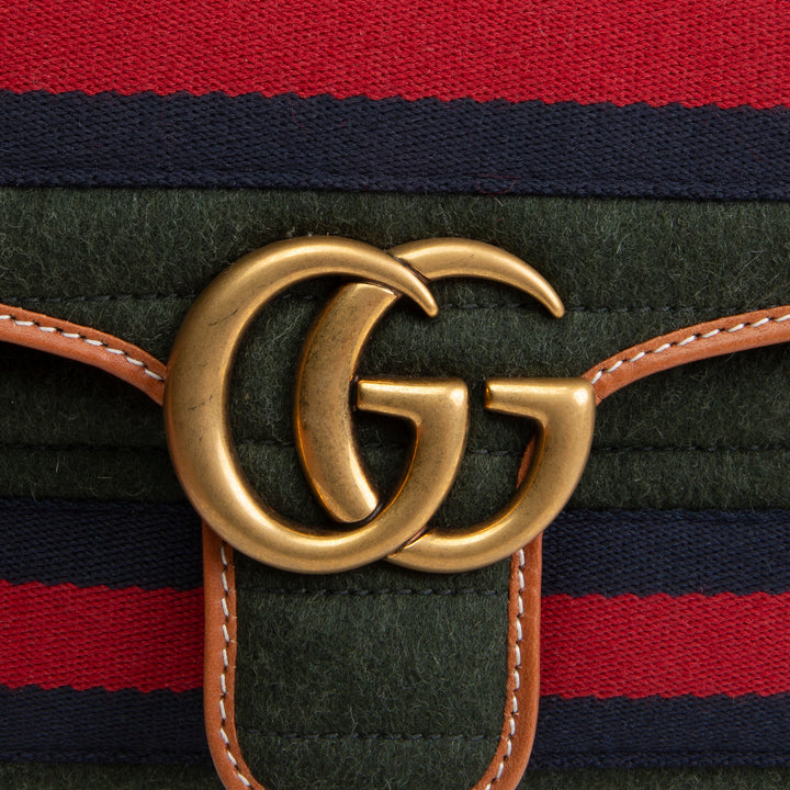 GUCCI Striped Wool Marmont Shoulder Bag
