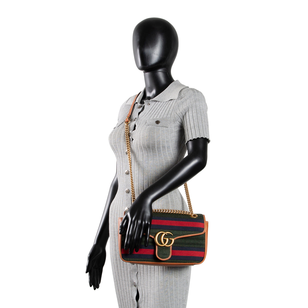 GUCCI Striped Wool Marmont Shoulder Bag