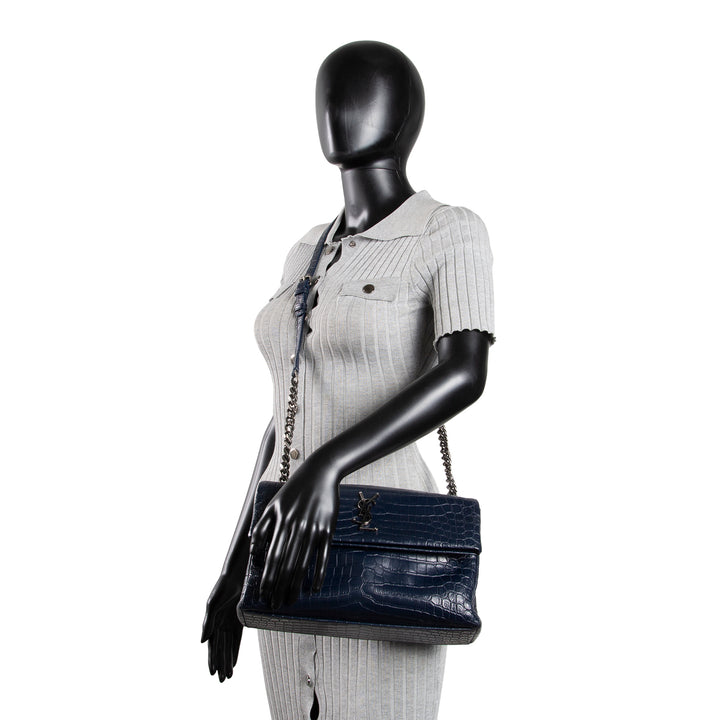SAINT LAURENT West Hollywood Croc Embossed - Navy