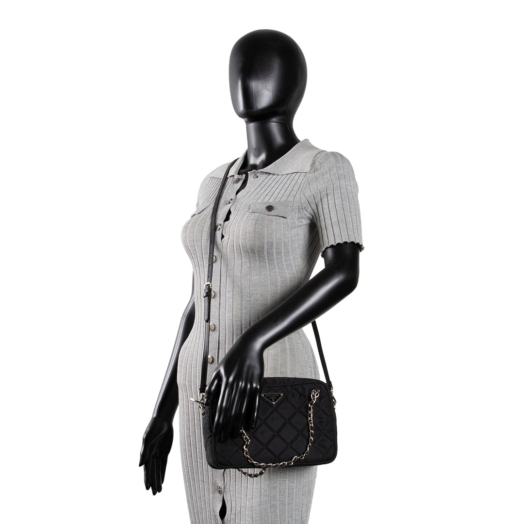 PRADA Tessuto Nylon Impuntu Shoulder Bag - Black