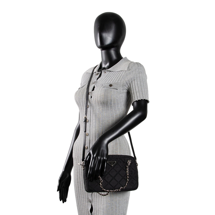 PRADA Tessuto Nylon Impuntu Shoulder Bag - Black