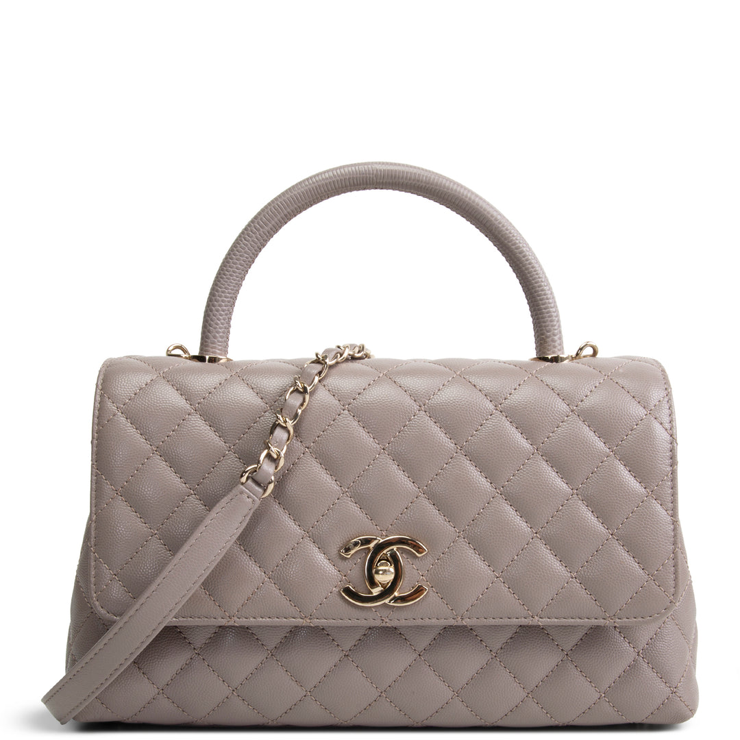 CHANEL Small Lizard Trimmed Coco Handle Shoulder Bag - Light Purple