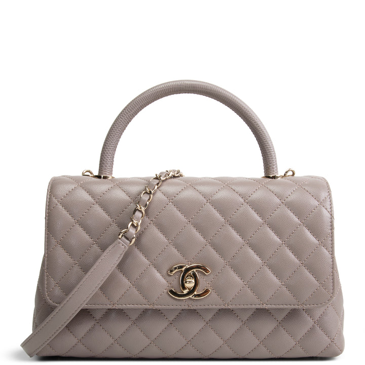 CHANEL Small Lizard Trimmed Coco Handle Shoulder Bag - Light Purple