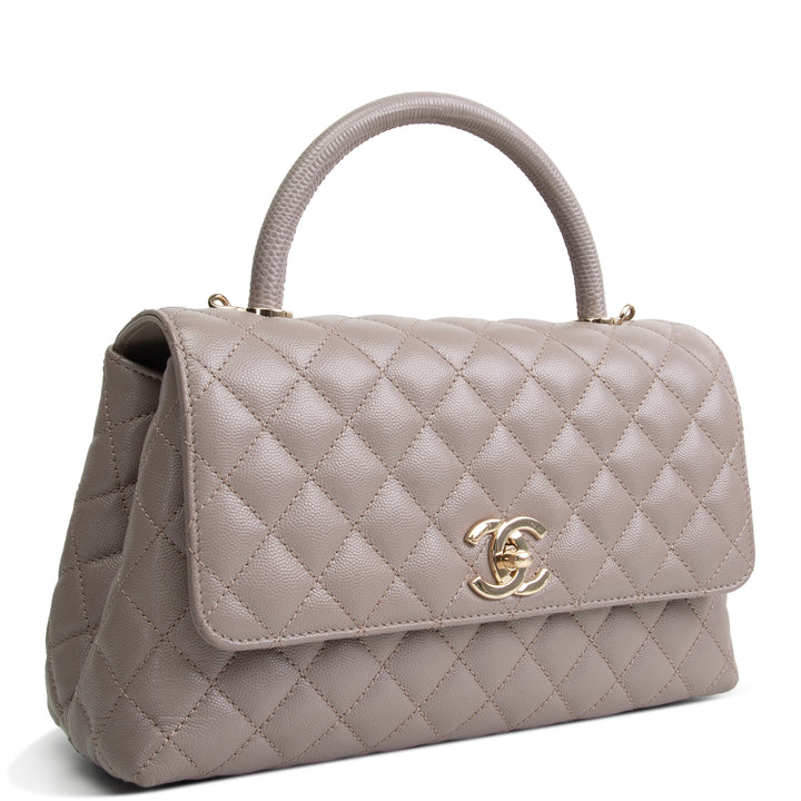 CHANEL Small Lizard Trimmed Coco Handle Shoulder Bag - Light Purple