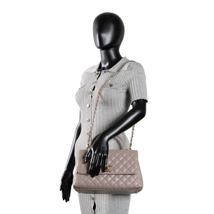 CHANEL Small Lizard Trimmed Coco Handle Shoulder Bag - Light Purple