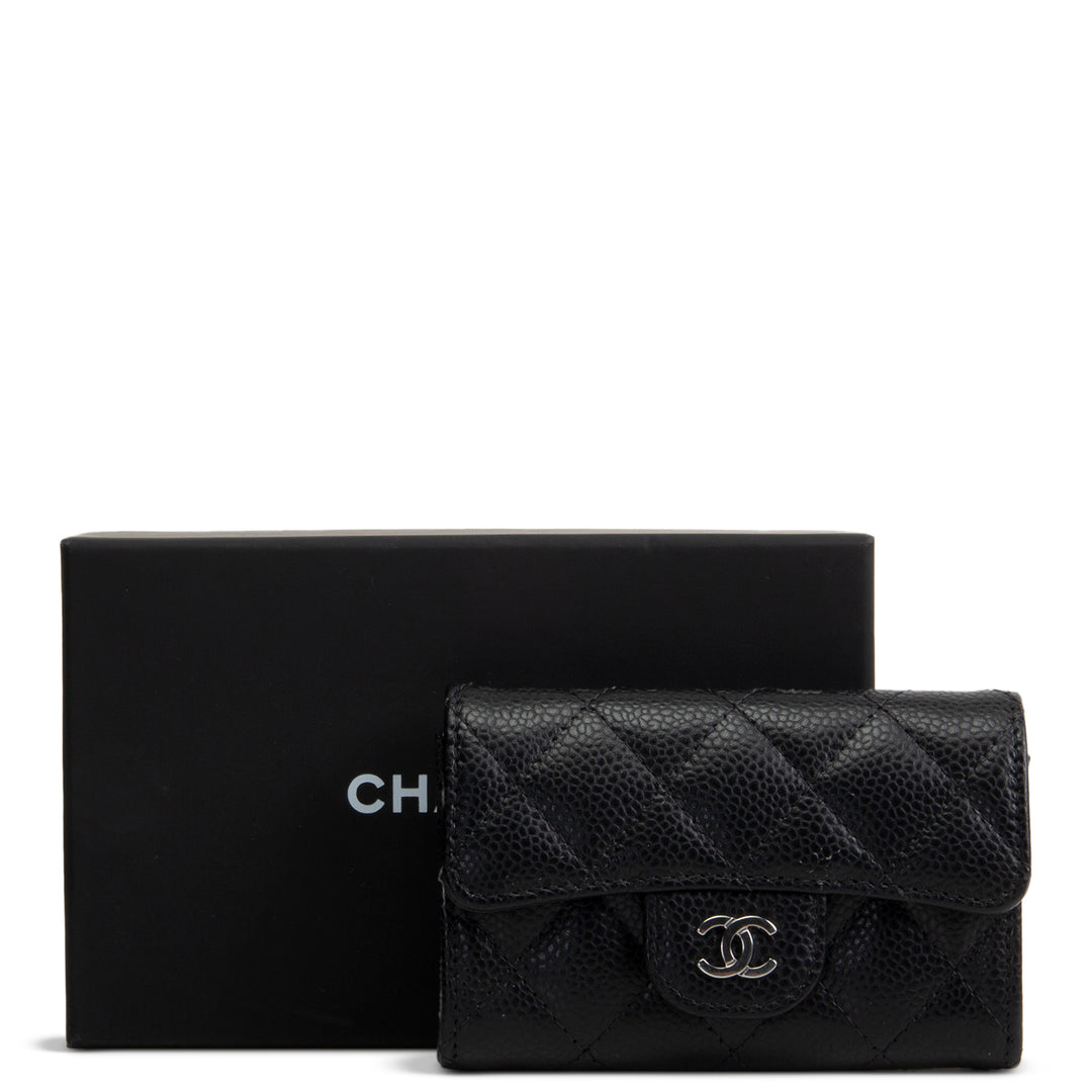 CHANEL Interlocking CC Card Holder Wallet Quilted Caviar