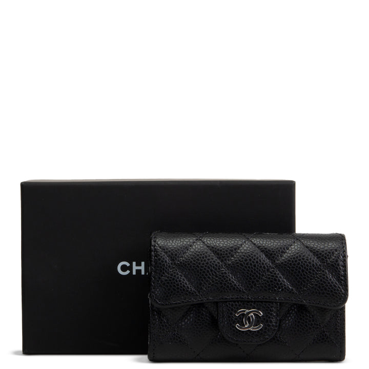 CHANEL Interlocking CC Card Holder Wallet Quilted Caviar