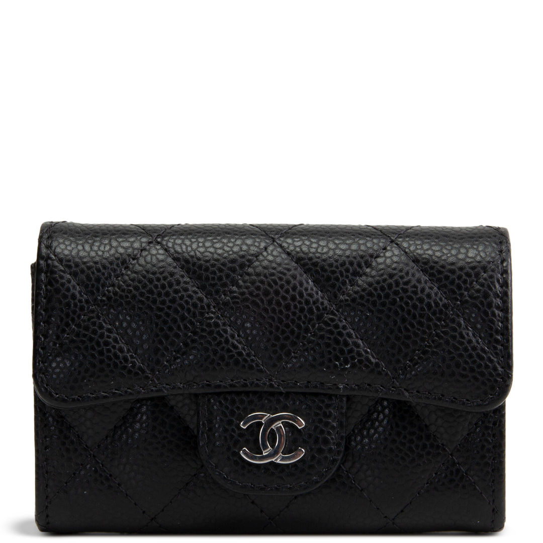 CHANEL Interlocking CC Card Holder Wallet Quilted Caviar