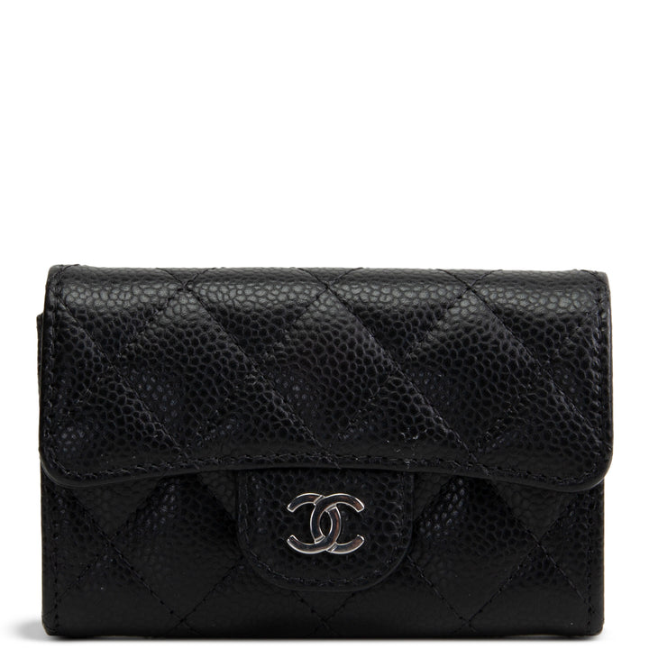 CHANEL Interlocking CC Card Holder Wallet Quilted Caviar