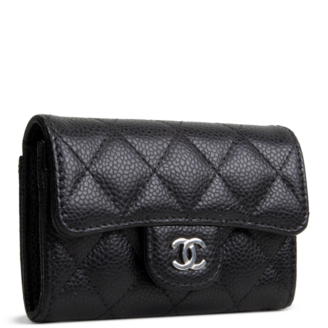 CHANEL Interlocking CC Card Holder Wallet Quilted Caviar