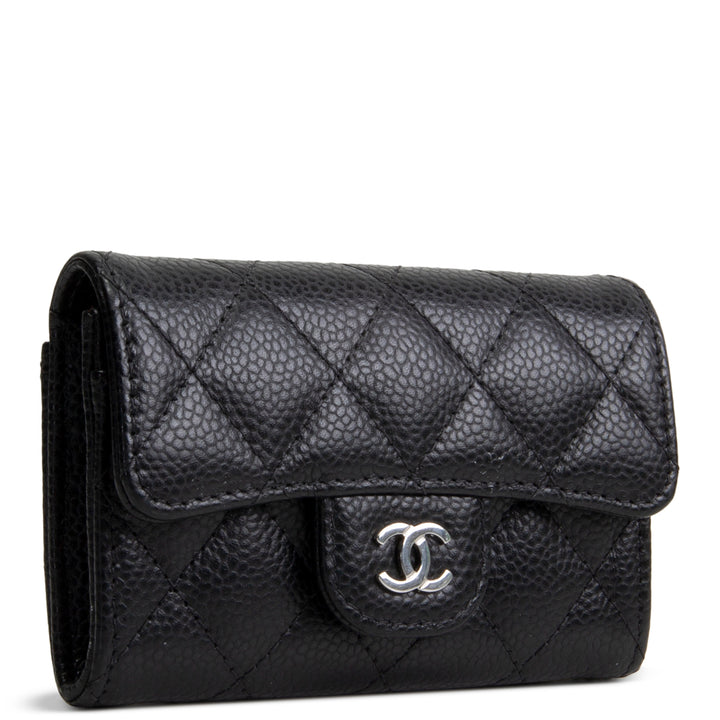 CHANEL Interlocking CC Card Holder Wallet Quilted Caviar