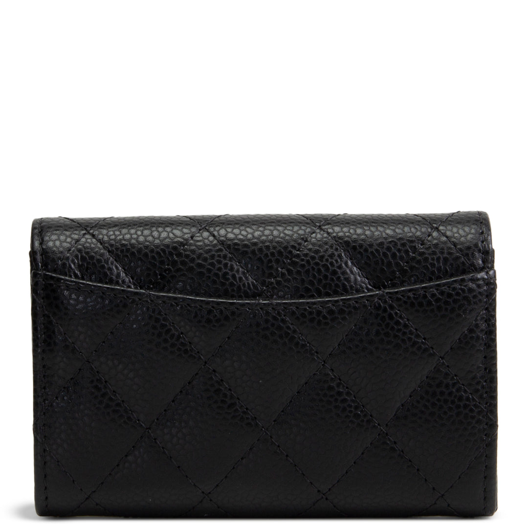 CHANEL Interlocking CC Card Holder Wallet Quilted Caviar