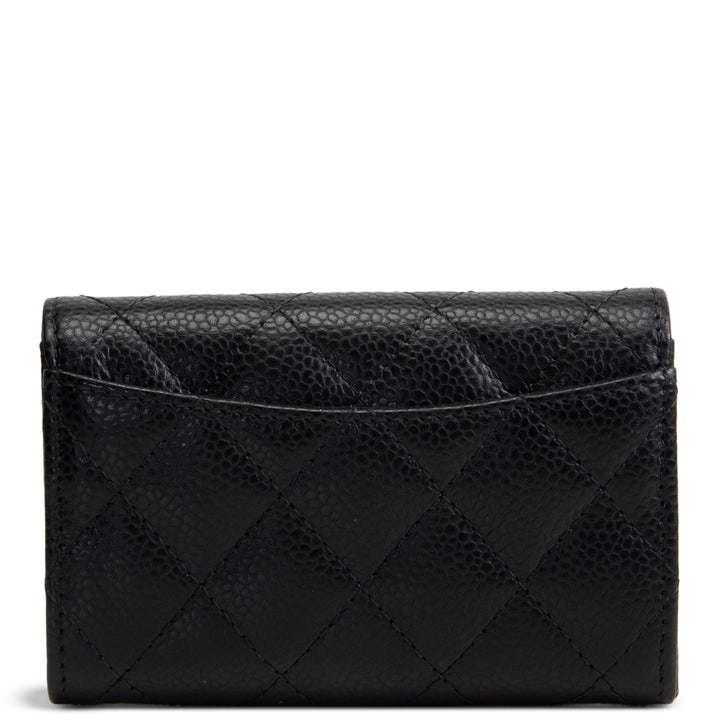 CHANEL Interlocking CC Card Holder Wallet Quilted Caviar