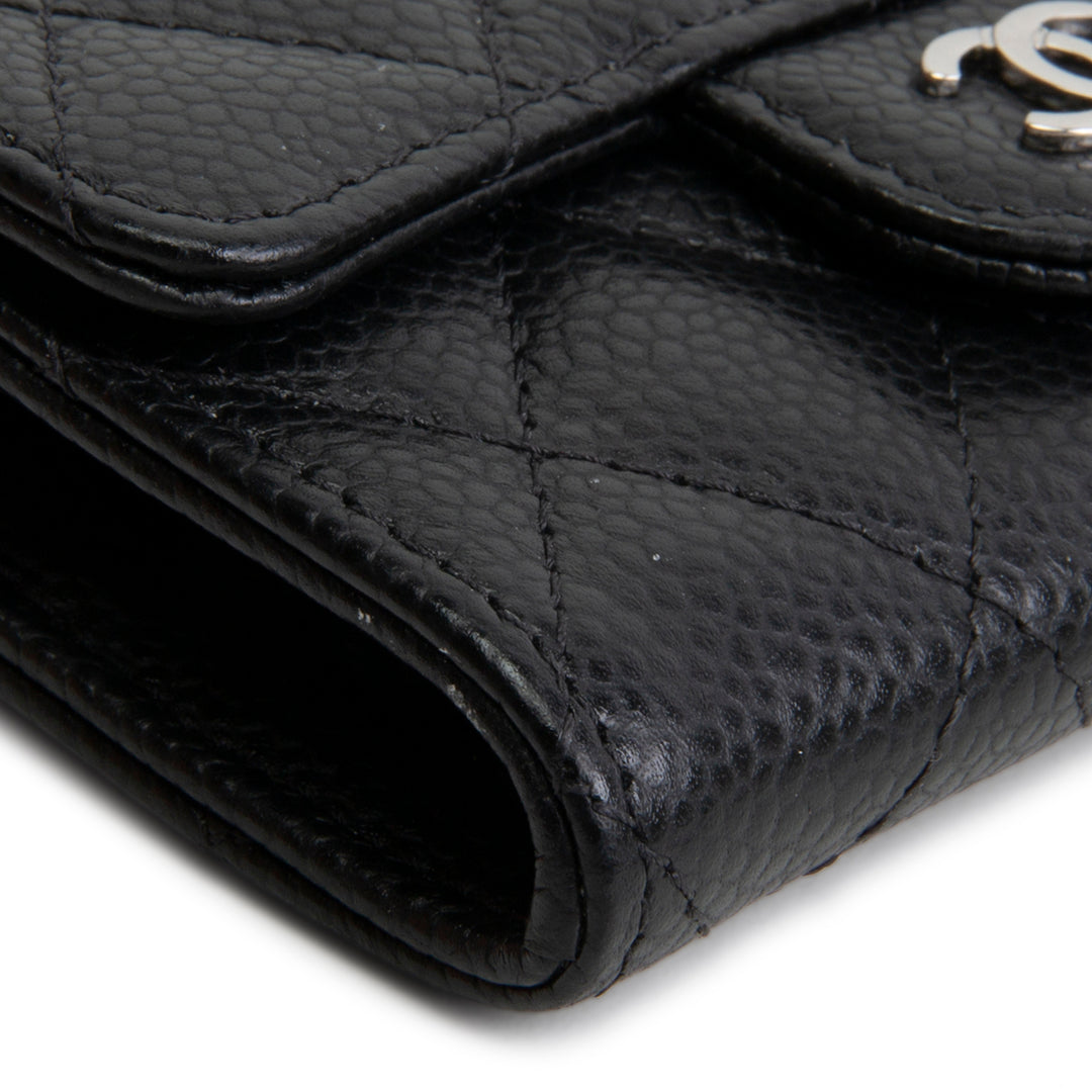 CHANEL Interlocking CC Card Holder Wallet Quilted Caviar