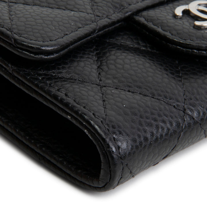 CHANEL Interlocking CC Card Holder Wallet Quilted Caviar
