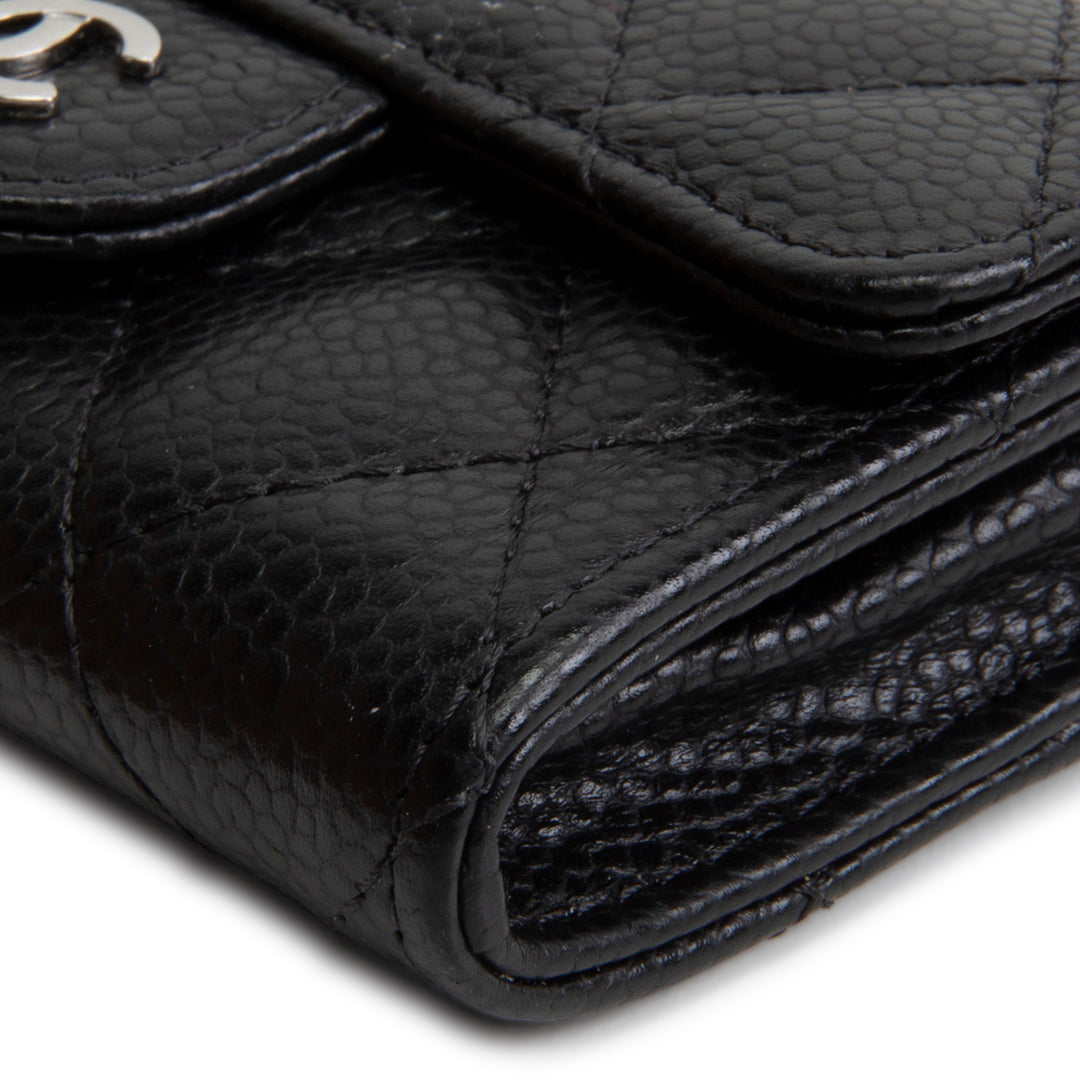 CHANEL Interlocking CC Card Holder Wallet Quilted Caviar