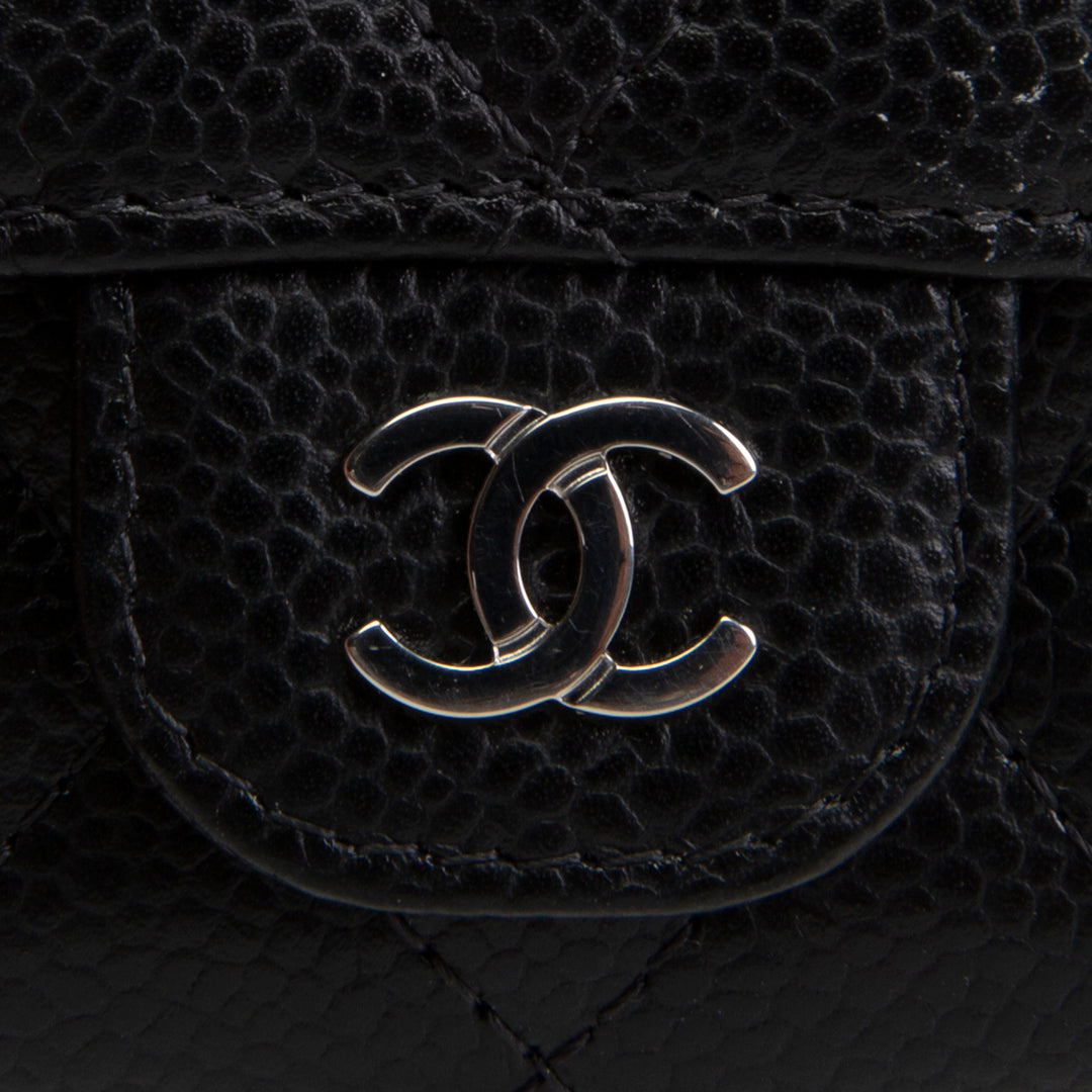 CHANEL Interlocking CC Card Holder Wallet Quilted Caviar