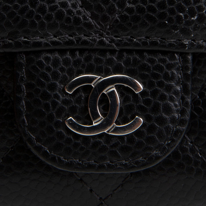 CHANEL Interlocking CC Card Holder Wallet Quilted Caviar
