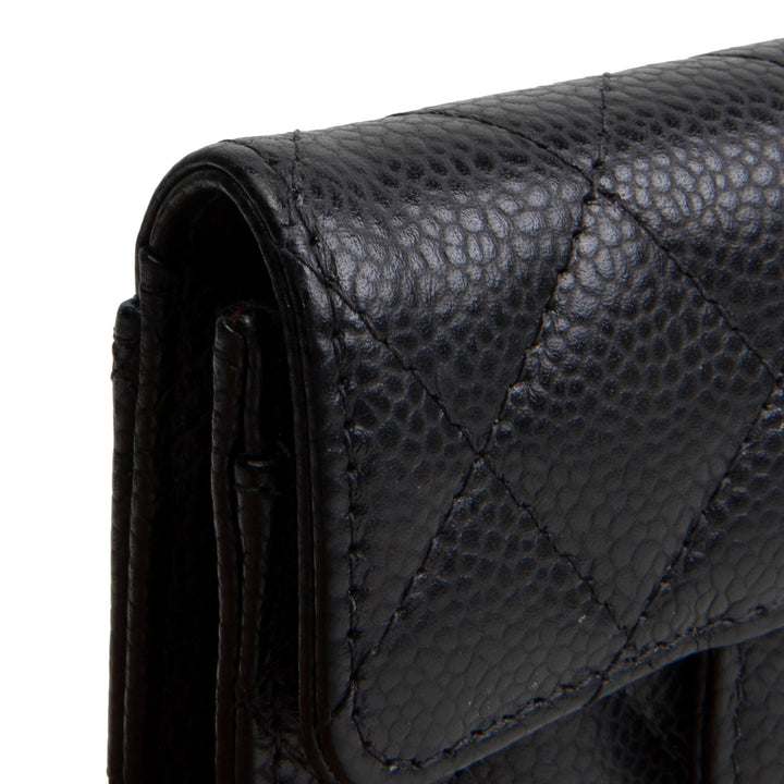 CHANEL Interlocking CC Card Holder Wallet Quilted Caviar