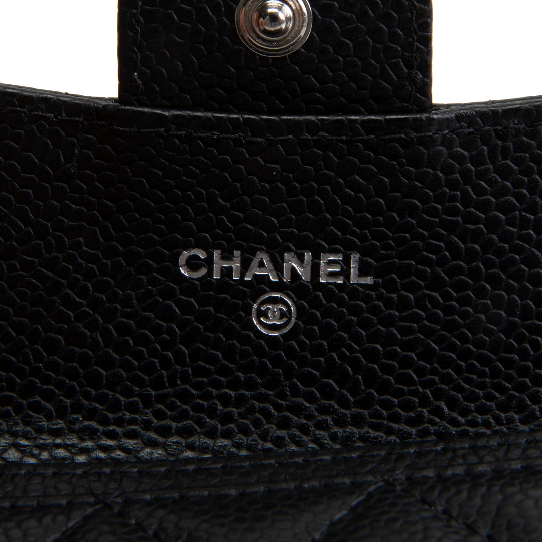 CHANEL Interlocking CC Card Holder Wallet Quilted Caviar
