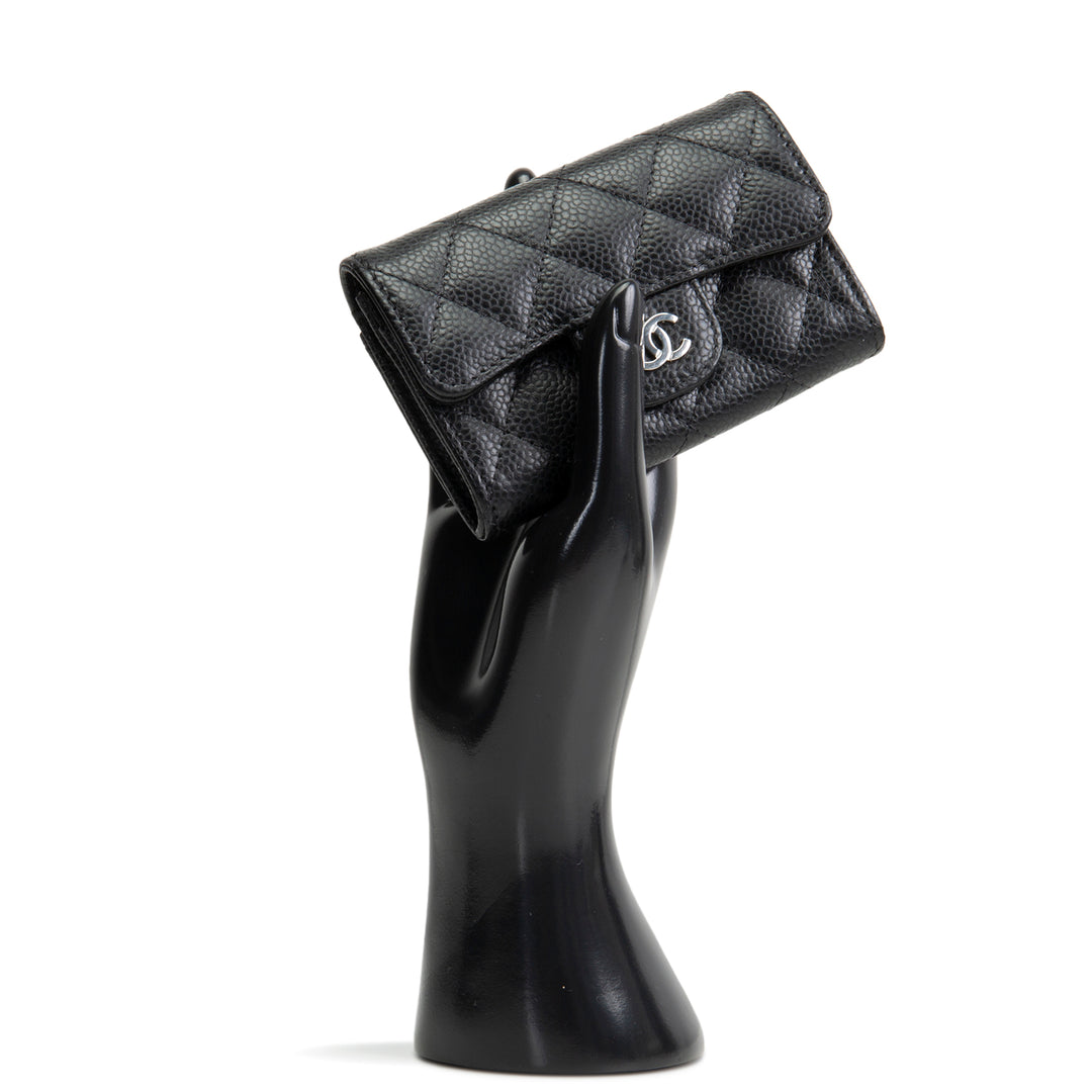 CHANEL Interlocking CC Card Holder Wallet Quilted Caviar
