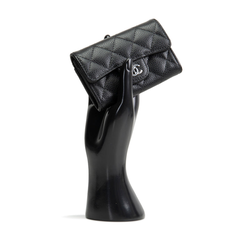 CHANEL Interlocking CC Card Holder Wallet Quilted Caviar