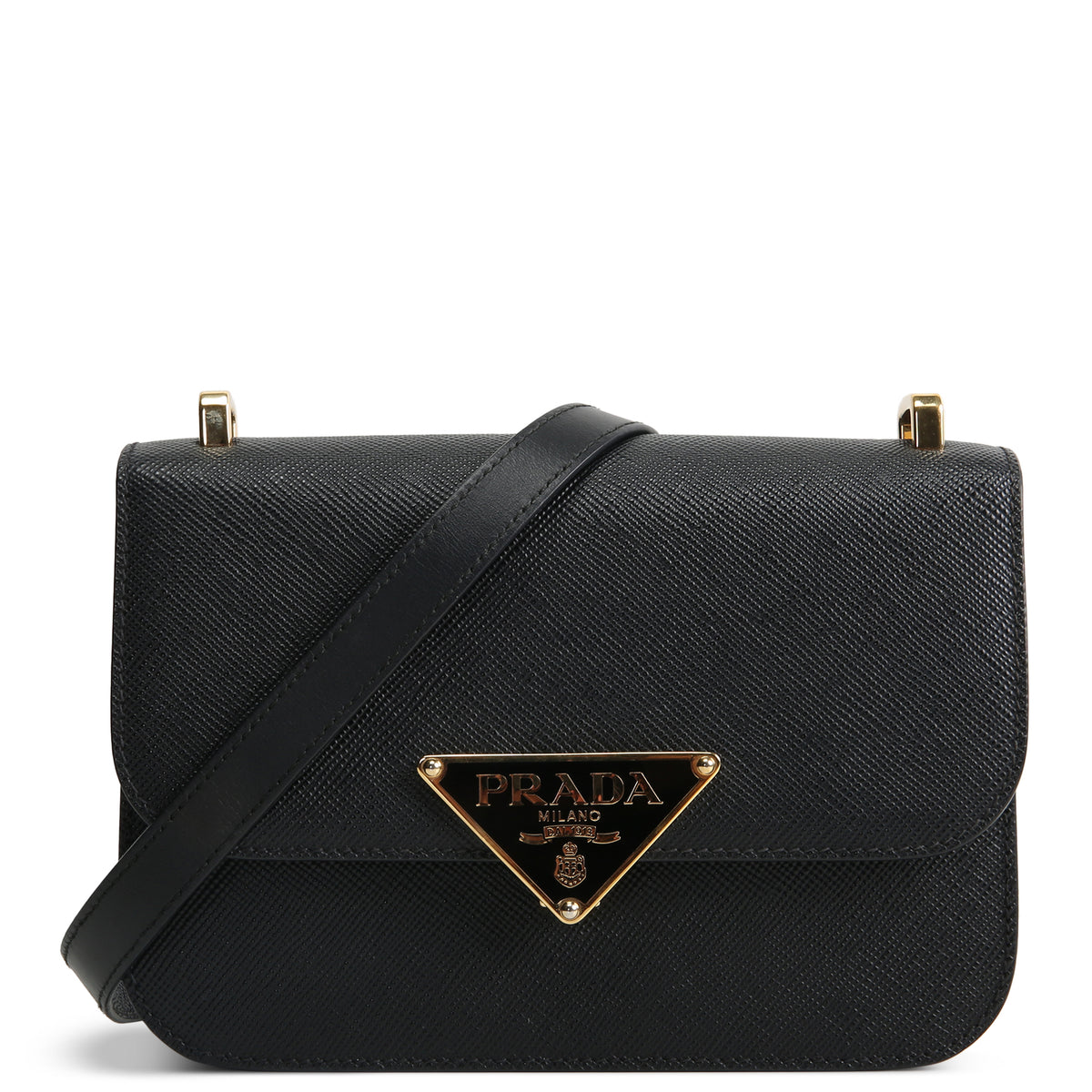 PRADA Triangle Emblem Flap Shoulder Bag - Black