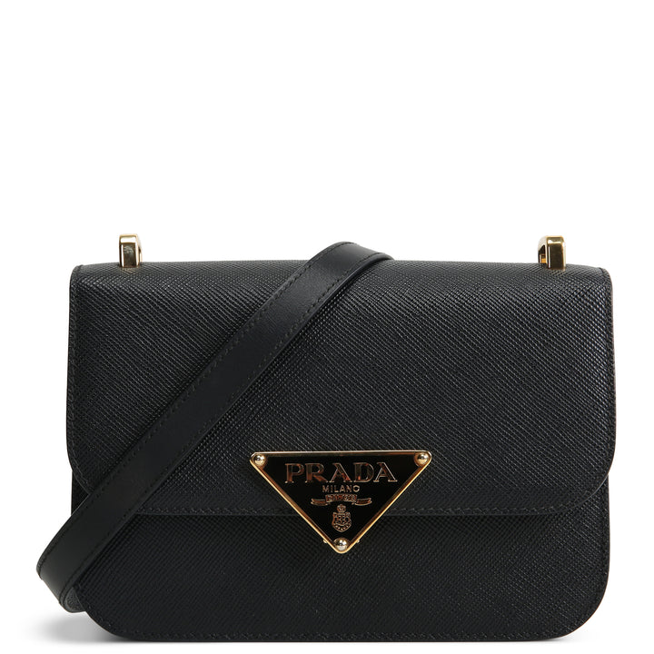 PRADA Triangle Emblem Flap Shoulder Bag - Black