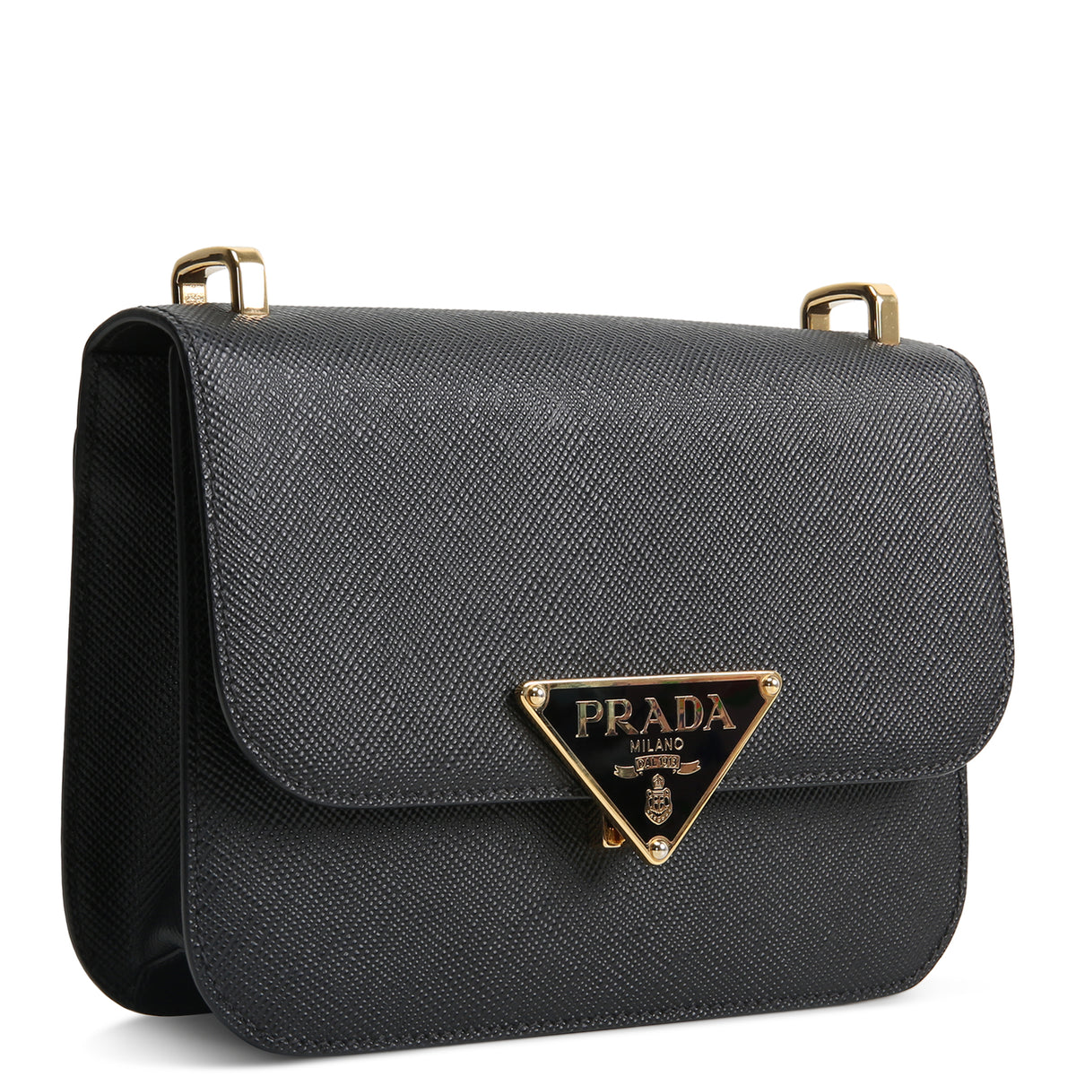 PRADA Triangle Emblem Flap Shoulder Bag - Black