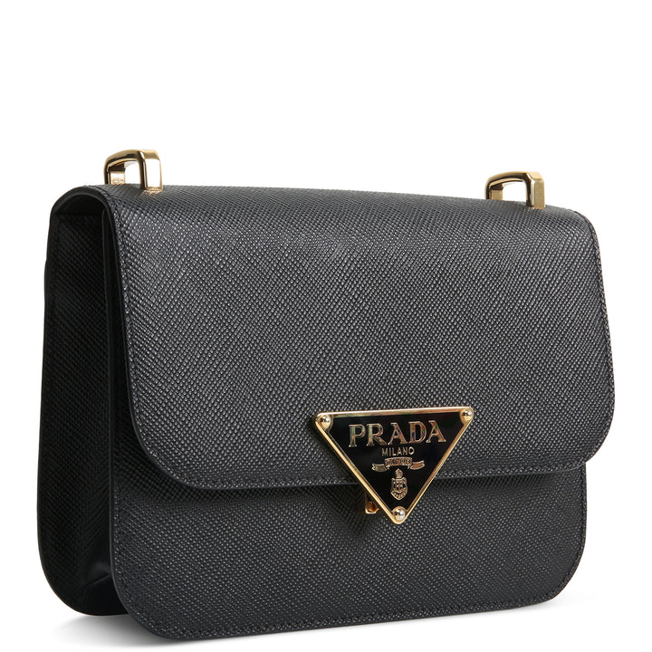 PRADA Triangle Emblem Flap Shoulder Bag - Black