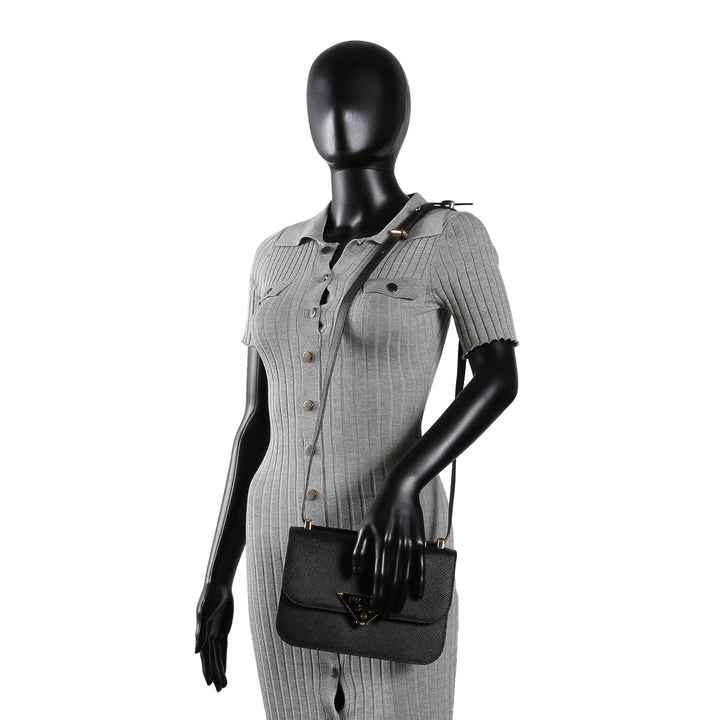PRADA Triangle Emblem Flap Shoulder Bag - Black