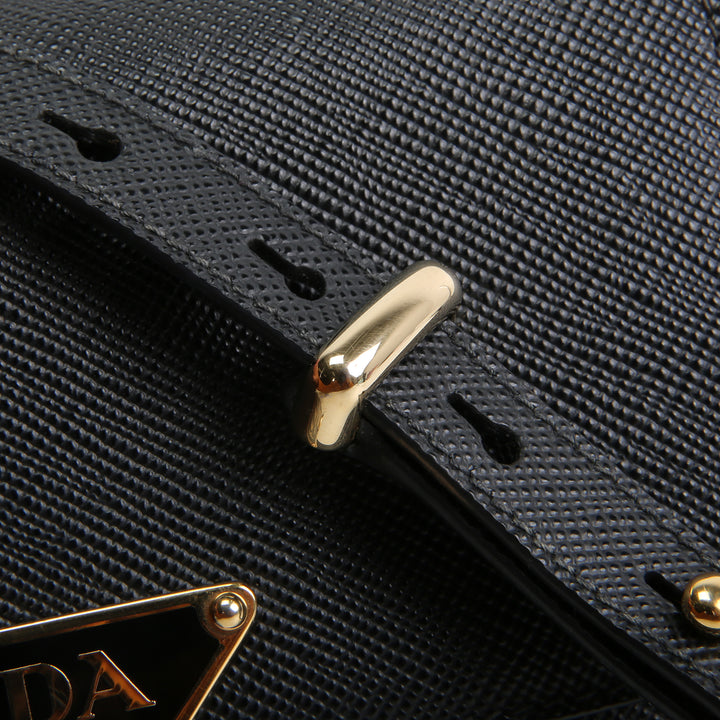 PRADA Triangle Emblem Flap Shoulder Bag - Black