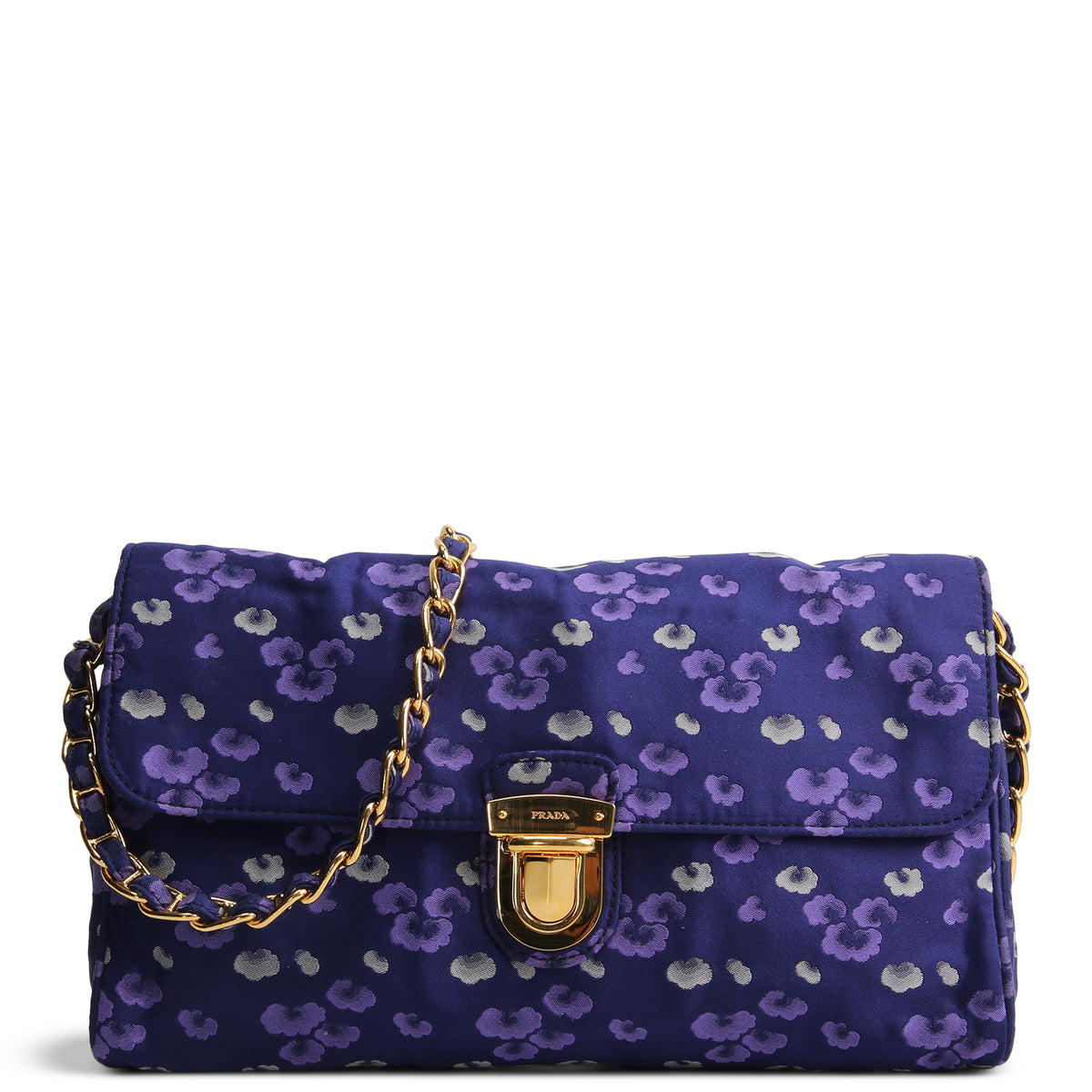 PRADA Tessuto Jacquard Floral Flap Bag - Purple