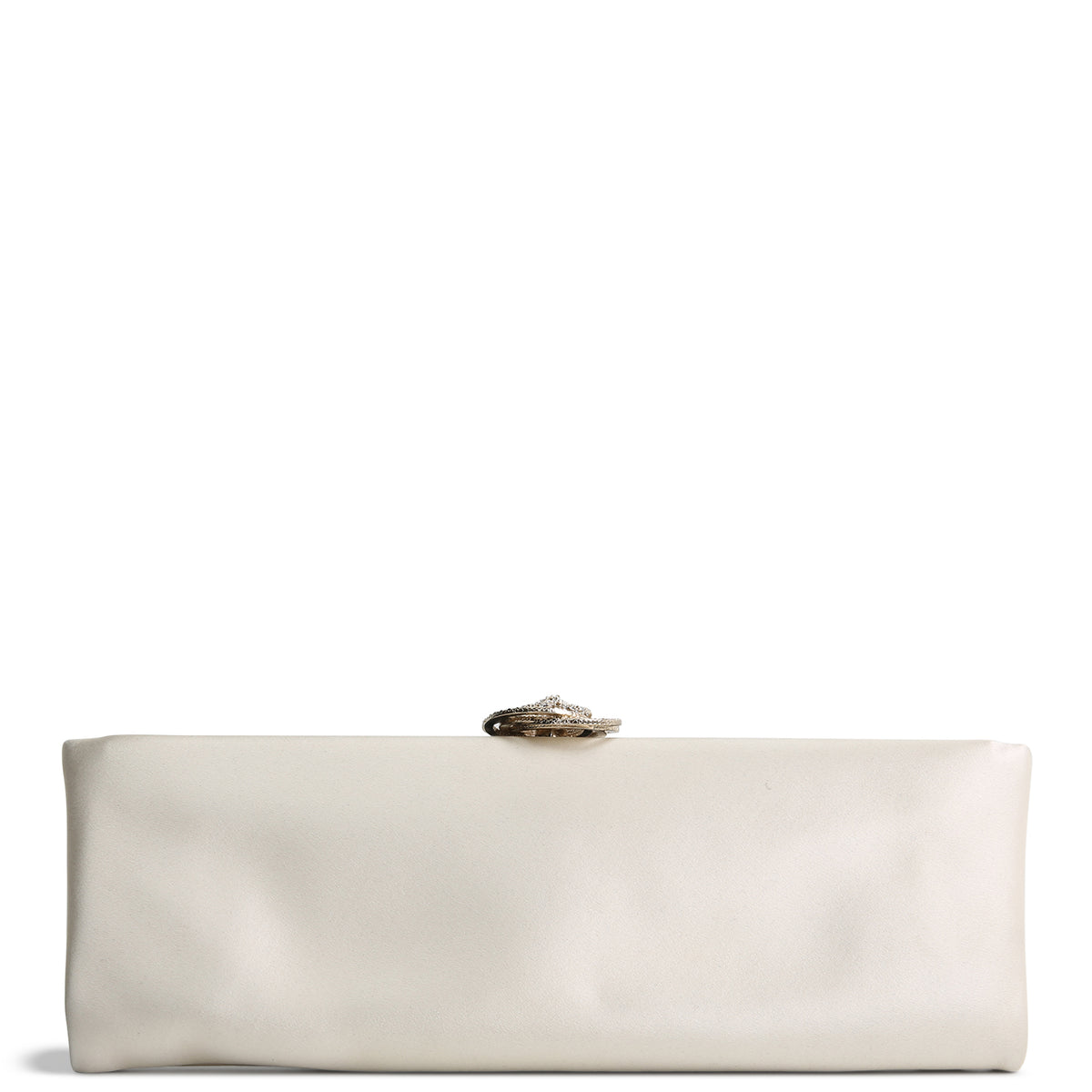 CHANEL Satin Crystal Camellia Clutch - Ivory