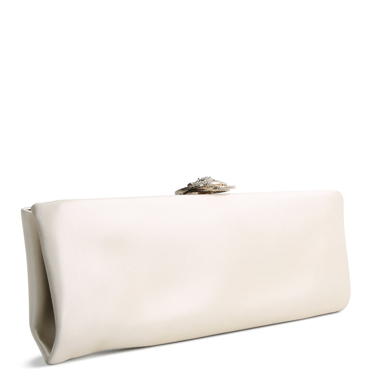 CHANEL Satin Crystal Camellia Clutch - Ivory
