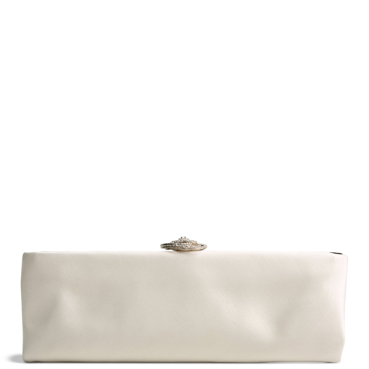 CHANEL Satin Crystal Camellia Clutch - Ivory