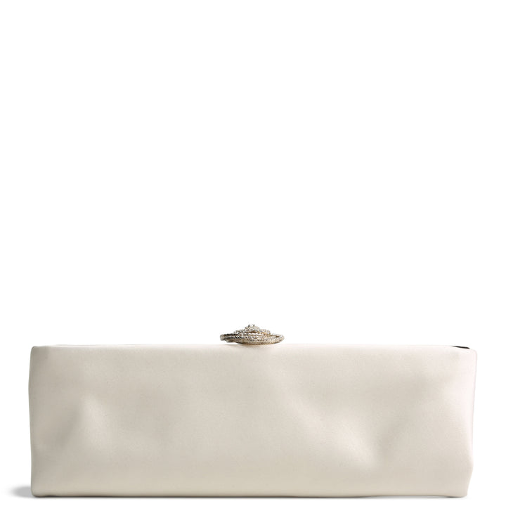 CHANEL Satin Crystal Camellia Clutch - Ivory