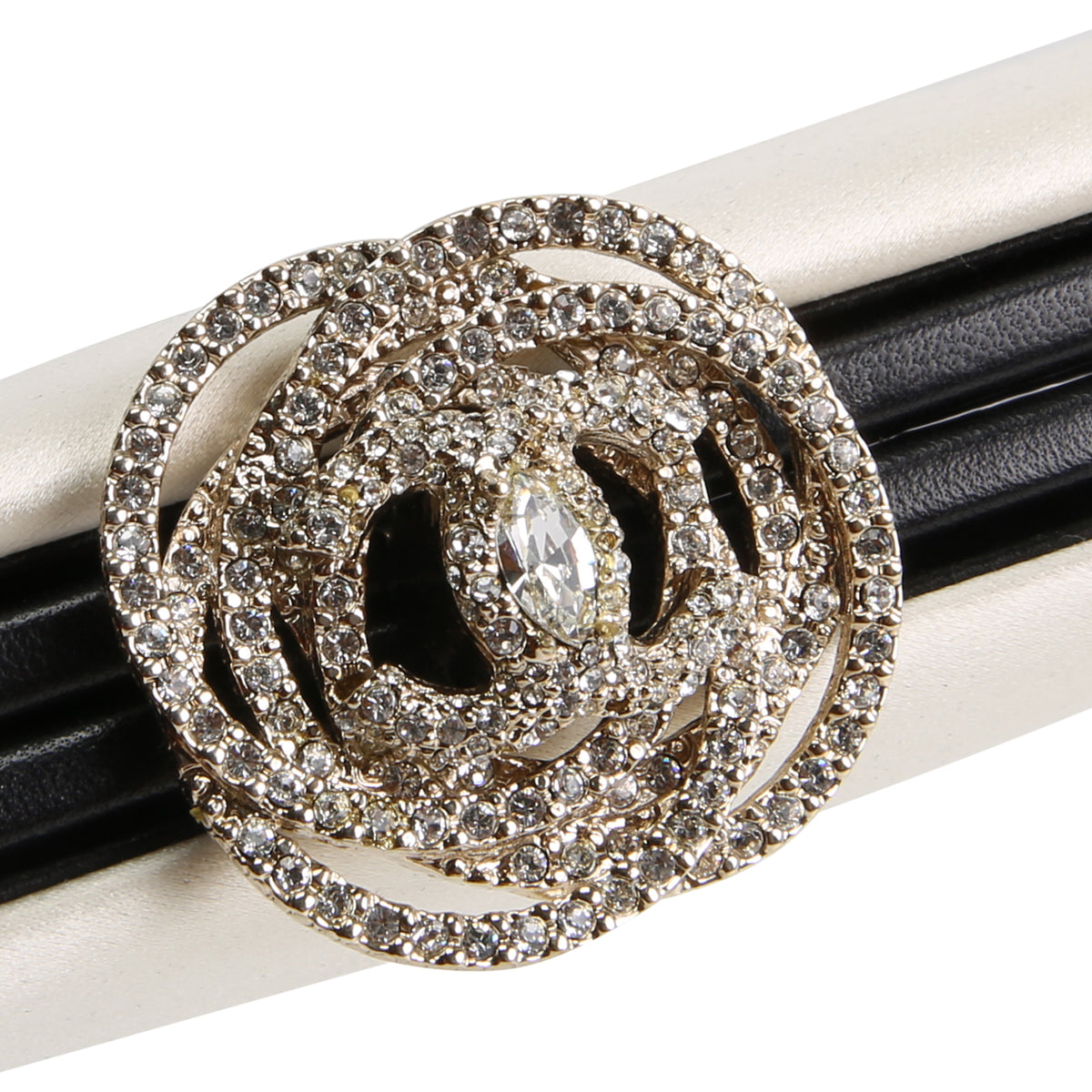 CHANEL Satin Crystal Camellia Clutch - Ivory