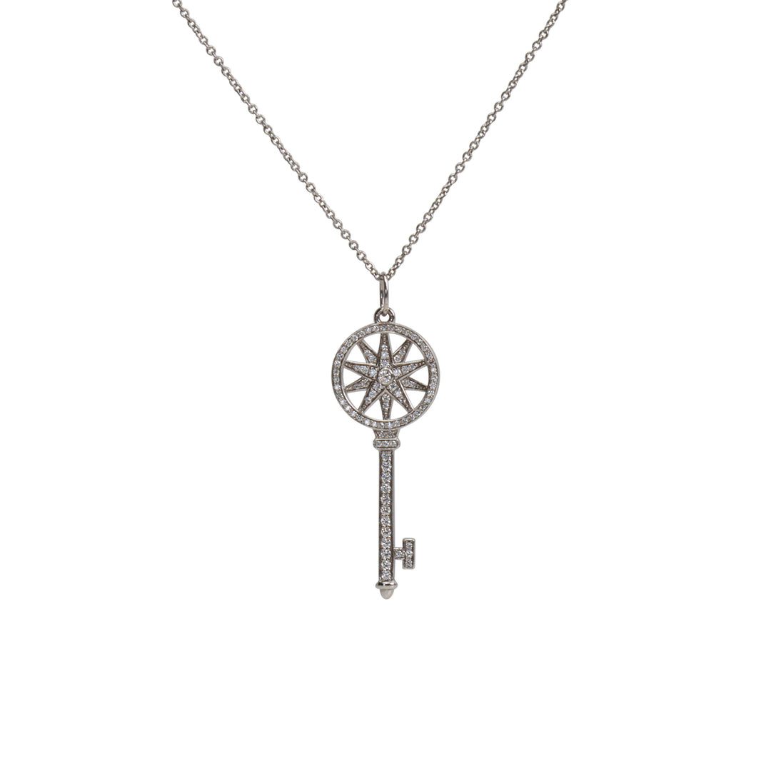 TIFFANY & CO. Platinum Diamond Key Star Pendant Necklace