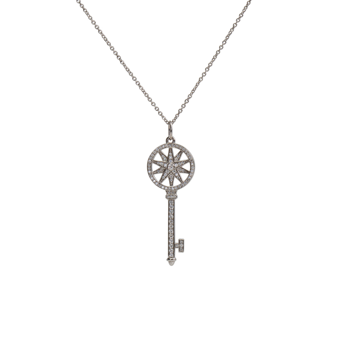 TIFFANY &amp; CO. Platinum Diamond Key Star Pendant Necklace