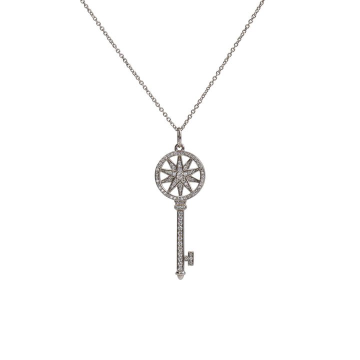 TIFFANY & CO. Platinum Diamond Key Star Pendant Necklace