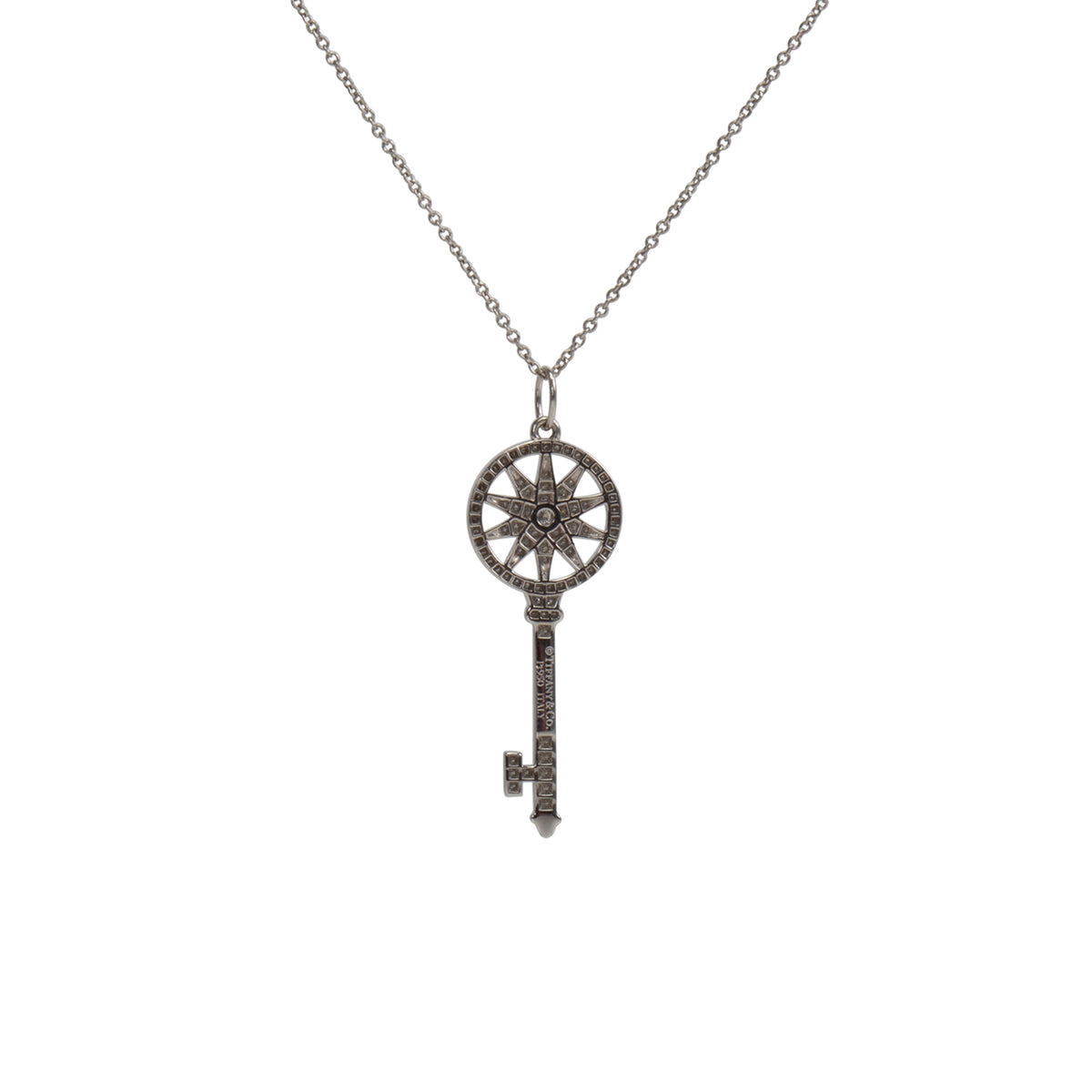 TIFFANY &amp; CO. Platinum Diamond Key Star Pendant Necklace