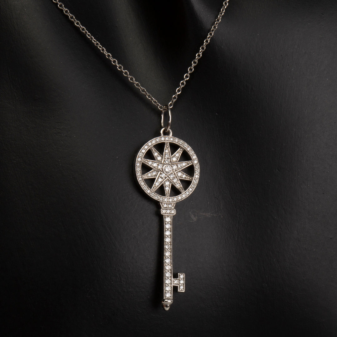 TIFFANY & CO. Platinum Diamond Key Star Pendant Necklace